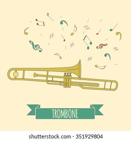 Musical instruments graphic template. Trombone. Vector illustration