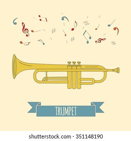 Musical instruments graphic template. Trumpet. Vector illustration