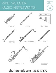 Musical instruments graphic template. Wind wooden. Vector illustration