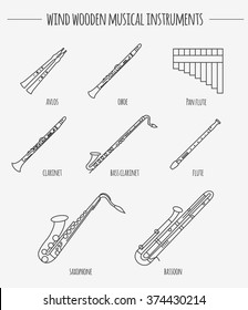 Musical instruments graphic template. Wind wooden. Vector illustration