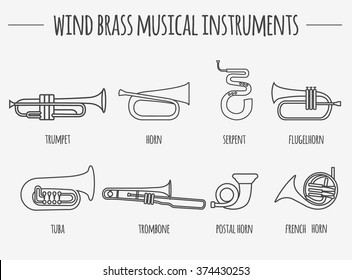 Musical instruments graphic template. Wind brass. Vector illustration