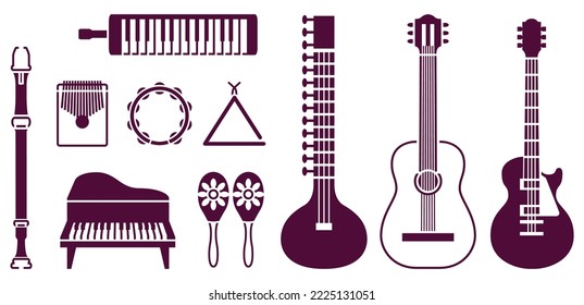 Musical instruments guitar flute cello violin vector