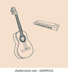 musical instruments. guitar and harmonica
