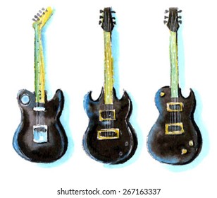 Musical instruments. Guitar. Watercolor vector illustration.