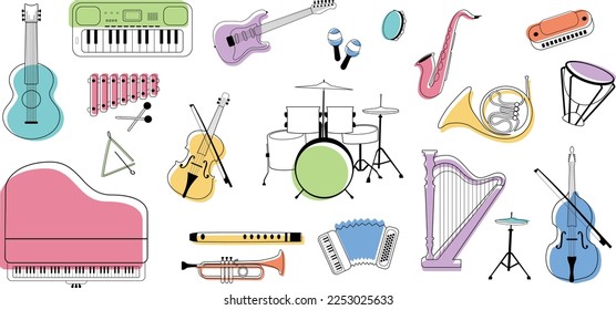 Musical Instruments Hand Drawing Illustration Set