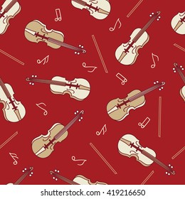 Musical instruments hand drawn seamless pattern. Doodle background vector with music icon set