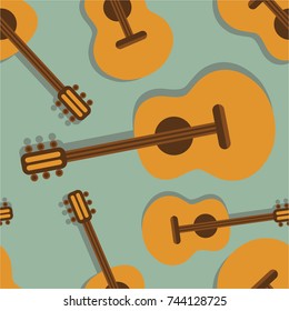 Musical instruments, hand drawn seamless pattern. Colorful overlapping background vector with guitars. Decorative wallpaper, good for printing