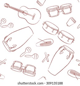 Musical instruments hand drawn vector pattern 