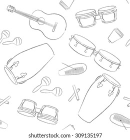 Musical instruments hand drawn vector pattern 