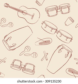 Musical instruments hand drawn vector pattern 