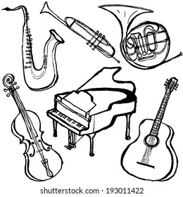 musical instruments. handwritten brushstrokes.