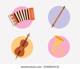 Musical instruments icon collection on isolated background. Vector illustration cartoon flat style