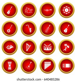 Musical instruments icon red circle set isolated on white background