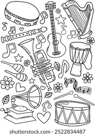 Musical instruments  icon set clipart doodle art vector illustration line art