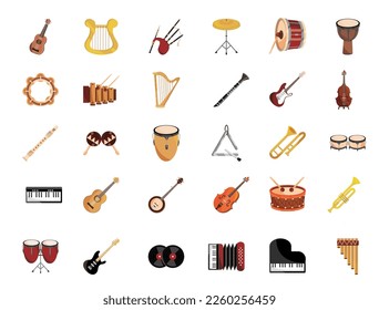 Musical instruments icon set Free Vector