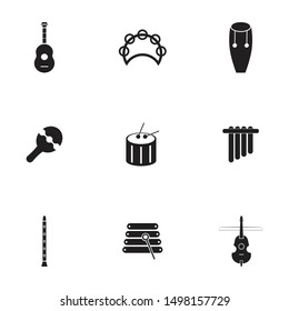musical instruments icon set. guitar, violin, drum, maracas, xylophone black and isolated vector illustration