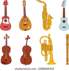 musical instruments icon set over white background, colorful design. vector illustration