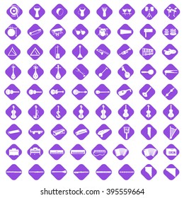 Musical instruments icon set,  purple and white