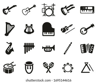 Musical Instruments Icons Black & White Set Big