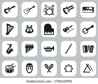 Musical Instruments Icons Black & White Flat Design