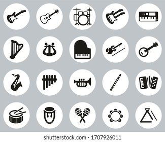 Musical Instruments Icons Black & White Flat Design Circle Set Big