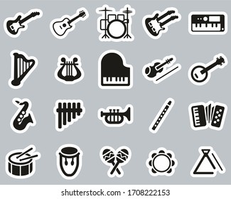 Musical Instruments Icons Black & White Sticker Set Big