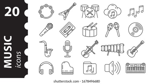 Musical instruments icons. Linear style.
