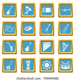 Musical instruments icons set in azur color isolated vector illustration for web and any design