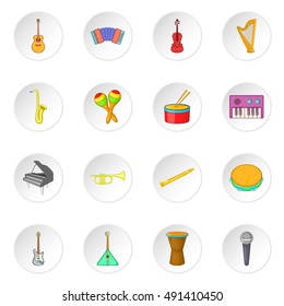 Musical instruments icons set in cartoon style. Musical equipment set collection vector illustration