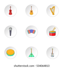 Musical instruments icons set. Cartoon illustration of 9 musical instruments vector icons for web