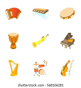 Musical instruments icons set. Cartoon illustration of 9 musical instruments vector icons for web