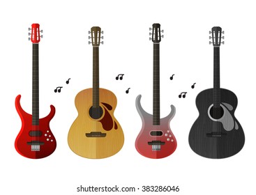 musical instruments icons set. electric guitar and classical guitar isolated on white background