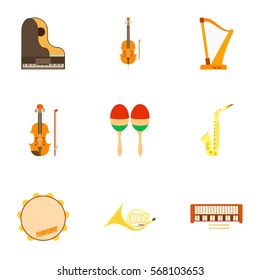 Musical instruments icons set. Flat illustration of 9 musical instruments vector icons for web
