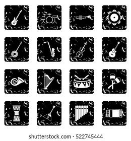 Musical instruments icons set icons in grunge style isolated on white background. Vector illustration
