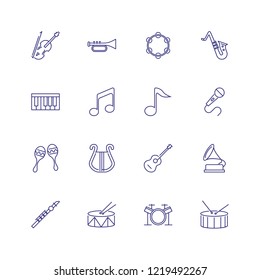 Musical instruments icons. Set of line icons on white background. Music band, concert, orchestra. Music concept. Vector can be used for topics like leisure, performance, art