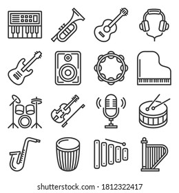 Iconos de instrumentos musicales sobre fondo blanco. Vector