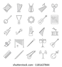 Musical instruments icons set. Outline Musical instruments vector icons set for web design isolated on white background