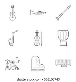 Musical Instruments Icons Set Outline Illustration Stock Vector 