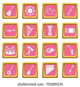 Musical instruments icons set in pink color isolated vector illustration for web and any design