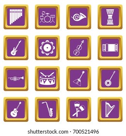 Musical instruments icons set in purple color isolated vector illustration for web and any design