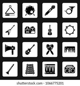 Musical instruments icons set. Simple illustration of 16 musical instruments vector icons for web