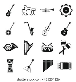 Musical instruments icons set in simple style. Orchestra instruments set collection vector illustration