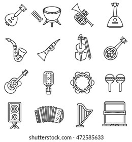 musical instruments icons set. Thin line design