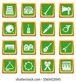 Musical instruments icons set vector green square isolated on white background 