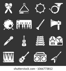 Musical instruments icons set vector white isolated on grey background 