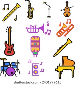 musical instruments icons variable colors.