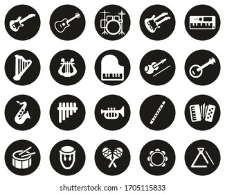 Musical Instruments Icons White On Black Flat Design Circle Set Big