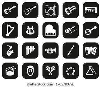 Musical Instruments Icons White On Black Flat Design Set Big