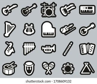 Musical Instruments Icons White On Black Sticker Set Big