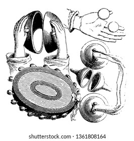 Instrumentos musicales es un instrumento creado o adaptado para hacer sonidos musicales, dibujo de líneas vintage o ilustración de grabado.